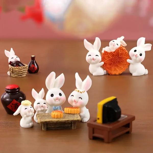 2Pcs/Set Creative Bunny Figure Compact Decorate Adorable Rabbit Model Figure Toy