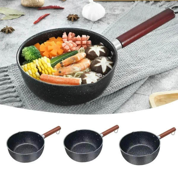 Durable Iron Omelette Pan Non-stick with Wooden Handle Wheat Stone Stockpot Fried Egg Saucepan Kitchen Supplies