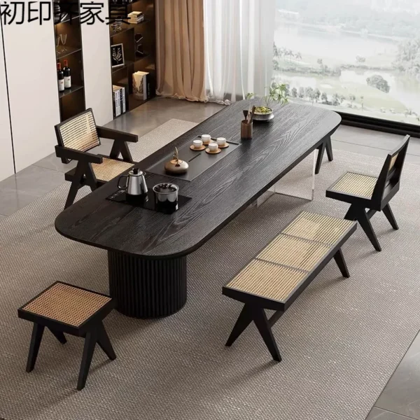 Wabi Sandy Wind Solid Wood Dining Table Simple Household Rectangle Dining Table Light Luxury Tea Table Creative Workbench Zen Te