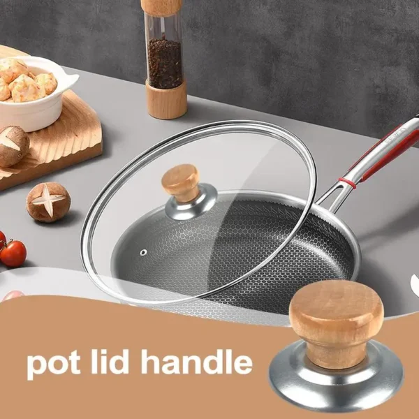 1PC Solid Wood Lid Handle Stainless Steel Pot Twist Pot Cap Anti-scalding Round Wooden Handle Kitchenware Cookware Accessories
